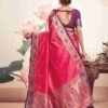 Pink Silk Plain Saree - Image 5