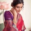 Pink Silk Plain Saree - Image 3