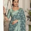 Green Georgette Printed Saree - Image 2