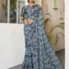 Grey Georgette Printed Saree