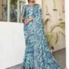 Blue Georgette Printed Saree