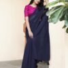 Blue Georgette Plain Saree