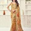 Beige Printed Cotton Geometric Saree