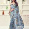 Grey Printed Cotton Geometric Saree