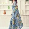 Grey Printed Cotton Geometric Saree - Image 6