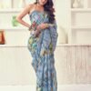 Grey Printed Cotton Geometric Saree - Image 4