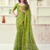 Green Printed Cotton Bandhani Saree