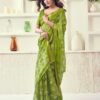 Green Printed Cotton Bandhani Saree - Image 2