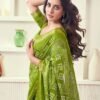 Green Printed Cotton Bandhani Saree - Image 5