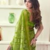 Green Printed Cotton Bandhani Saree - Image 6