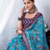 Purple Printed Cotton Saree - Image 5