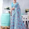 Blue Printed Cotton Saree