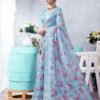 Blue Printed Cotton Saree - Image 3