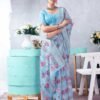 Blue Printed Cotton Saree - Image 2
