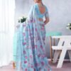 Blue Printed Cotton Saree - Image 5
