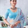 Blue Printed Cotton Saree - Image 4