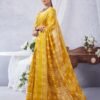 Yellow Printed Cotton Saree - Image 4