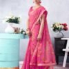 Pink Printed Chiffon Saree - Image 4