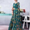 Green Printed Chiffon Saree - Image 5
