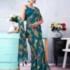 Green Printed Chiffon Saree - Image 4