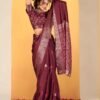 Maroon Silk Printed Saree - Image 3
