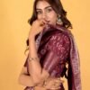 Maroon Silk Printed Saree - Image 4