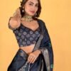 Blue Silk Printed Saree - Image 3
