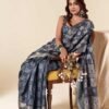 Blue Silk Printed Saree - Image 3