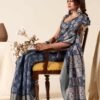 Blue Silk Printed Saree - Image 4