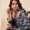 Blue Silk Printed Saree - Image 2