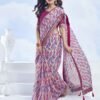 White Printed Chiffon Leheriya Saree - Image 5