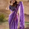 Purple Banarasi Georgette Woven Saree - Image 3