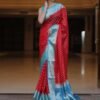 Red Banarasi Silk Woven Saree - Image 7