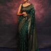 Green Banarasi Silk Woven Saree - Image 8