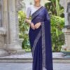 Blue Swarovski Georgette Stone Work Saree