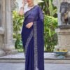 Blue Swarovski Georgette Stone Work Saree - Image 7