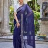 Blue Swarovski Georgette Stone Work Saree - Image 5