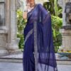 Blue Swarovski Georgette Stone Work Saree - Image 4
