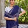 Blue Swarovski Georgette Stone Work Saree - Image 2