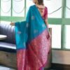 Blue Banarasi Silk Woven Saree - Image 4