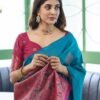 Blue Banarasi Silk Woven Saree - Image 2