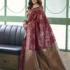 Dark Red Banarasi Silk Saree - Image 7