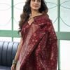 Dark Red Banarasi Silk Saree - Image 2