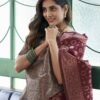 Dark Red Banarasi Silk Saree - Image 6
