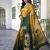 Yellow Banarasi Silk Woven Saree - Image 6