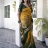 Yellow Banarasi Silk Woven Saree - Image 4