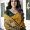 Yellow Banarasi Silk Woven Saree - Image 2