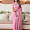 Pink Embroidery Organza Saree