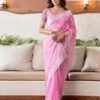 Pink Embroidery Organza Saree - Image 5