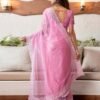Pink Embroidery Organza Saree - Image 4